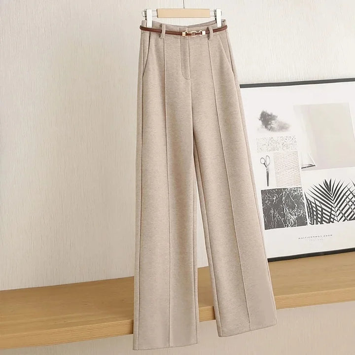 Women's Aveline Wool Straight-Leg Trousers in Apricot | Invictora.com
