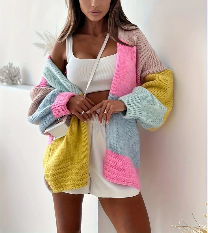Women's Nola Colour Block Knit Cardigan in Pink | Invictora.com