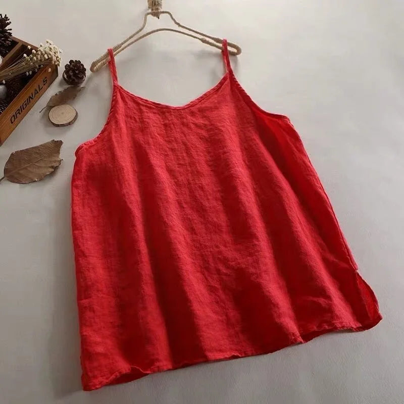 Women's Diana – Linen Cotton Camisole Top in Black | Invictora.com