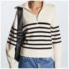 Women's Jumper – Striped Ribbed Half-Zip Knit