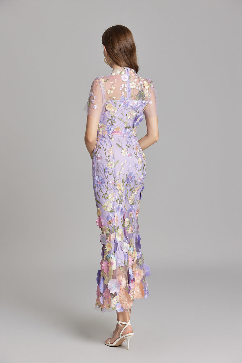 Women's Floral Midi Dress - 3D Appliqué Wedding Guest Dress product image | Invictora.com