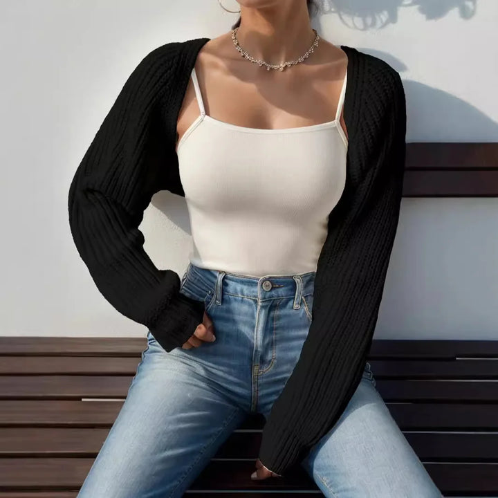 Women's Lola Cropped Knit Shrug in Black | Invictora.com