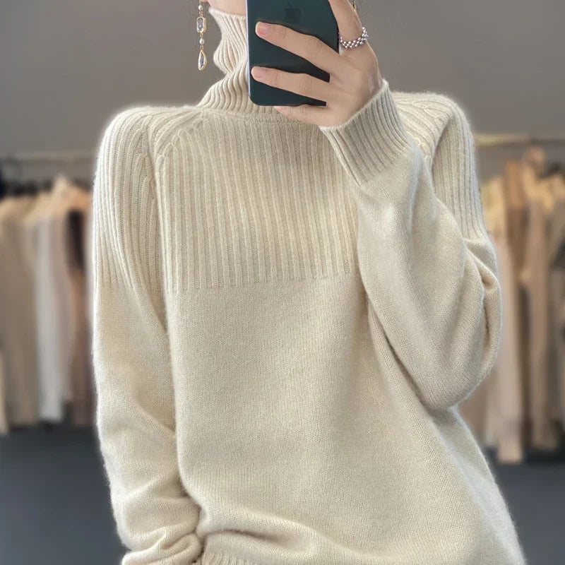 Women's Aria Ribbed Turtleneck in Blue | Invictora.com