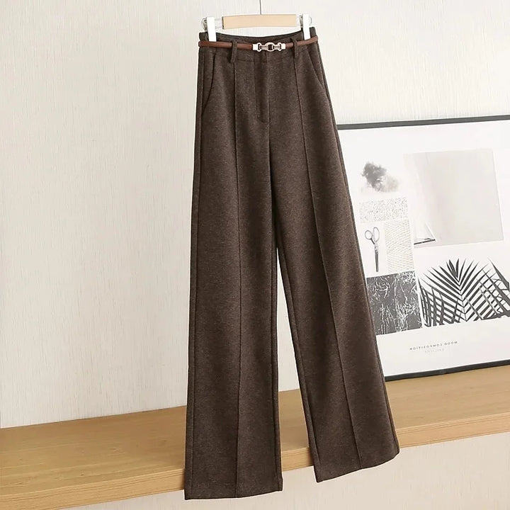 Women's Aveline Wool Straight-Leg Trousers in Apricot | Invictora.com