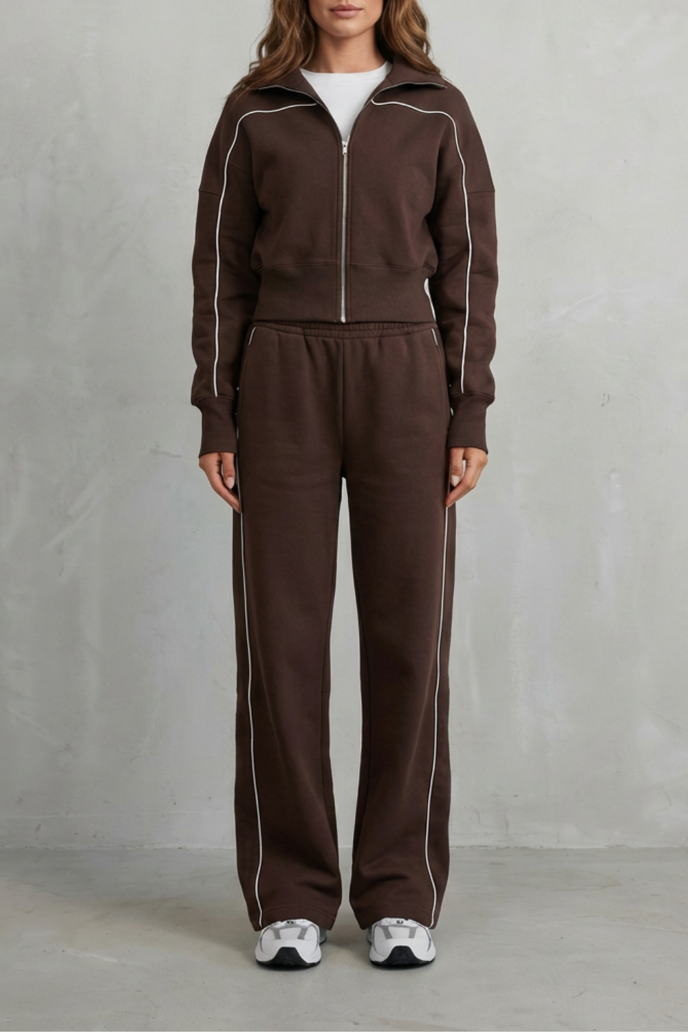 Women's Piped Zip-Up Cardigan & Wide-Leg Knit Co-ord