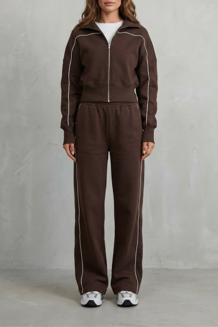 Women's Piped Zip-Up Cardigan & Wide-Leg Knit Co-ord