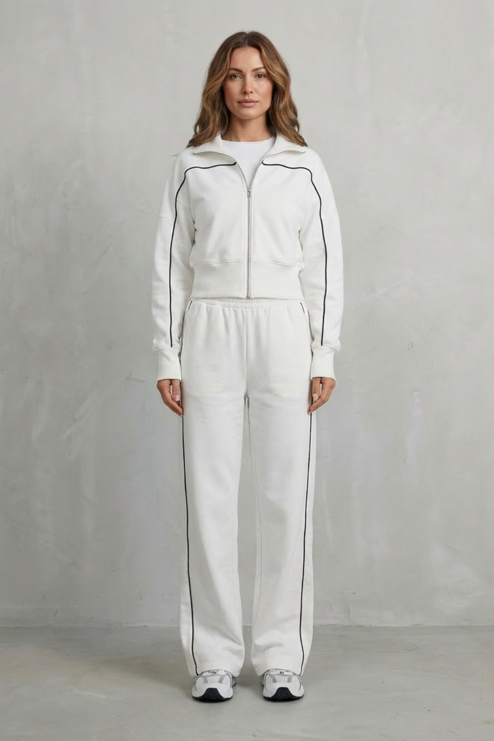 Women's Piped Zip-Up Cardigan & Wide-Leg Knit Co-ord