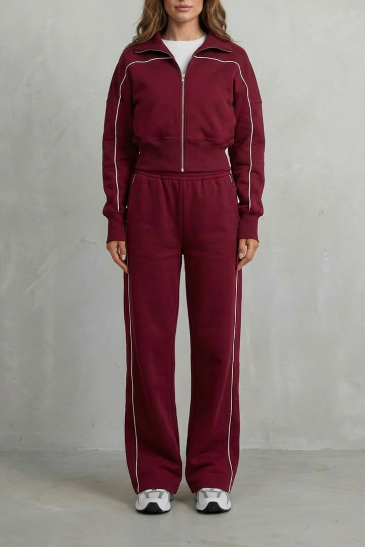 Women's Piped Zip-Up Cardigan & Wide-Leg Knit Co-ord