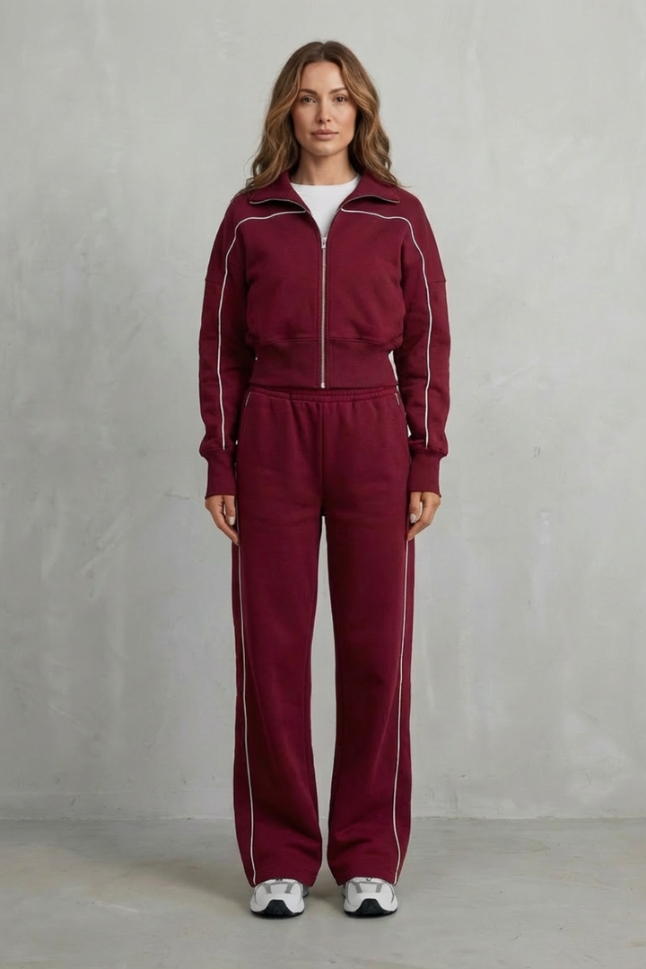 Women's Piped Zip-Up Cardigan & Wide-Leg Knit Co-ord