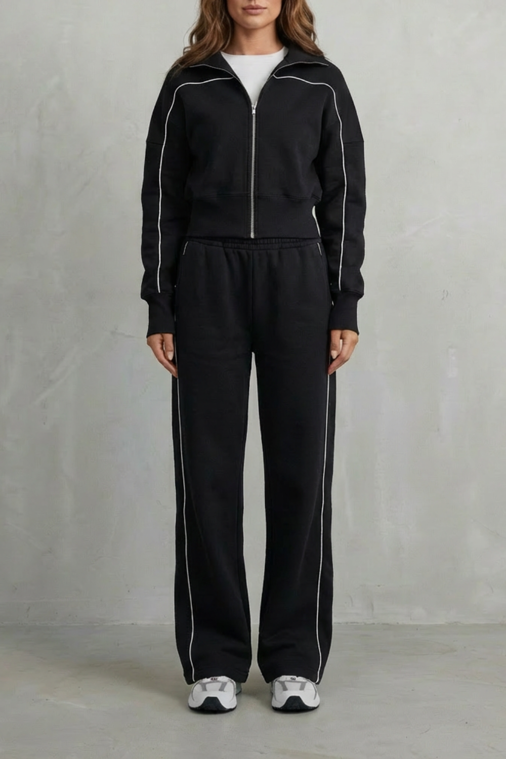 Women's Piped Zip-Up Cardigan & Wide-Leg Knit Co-ord