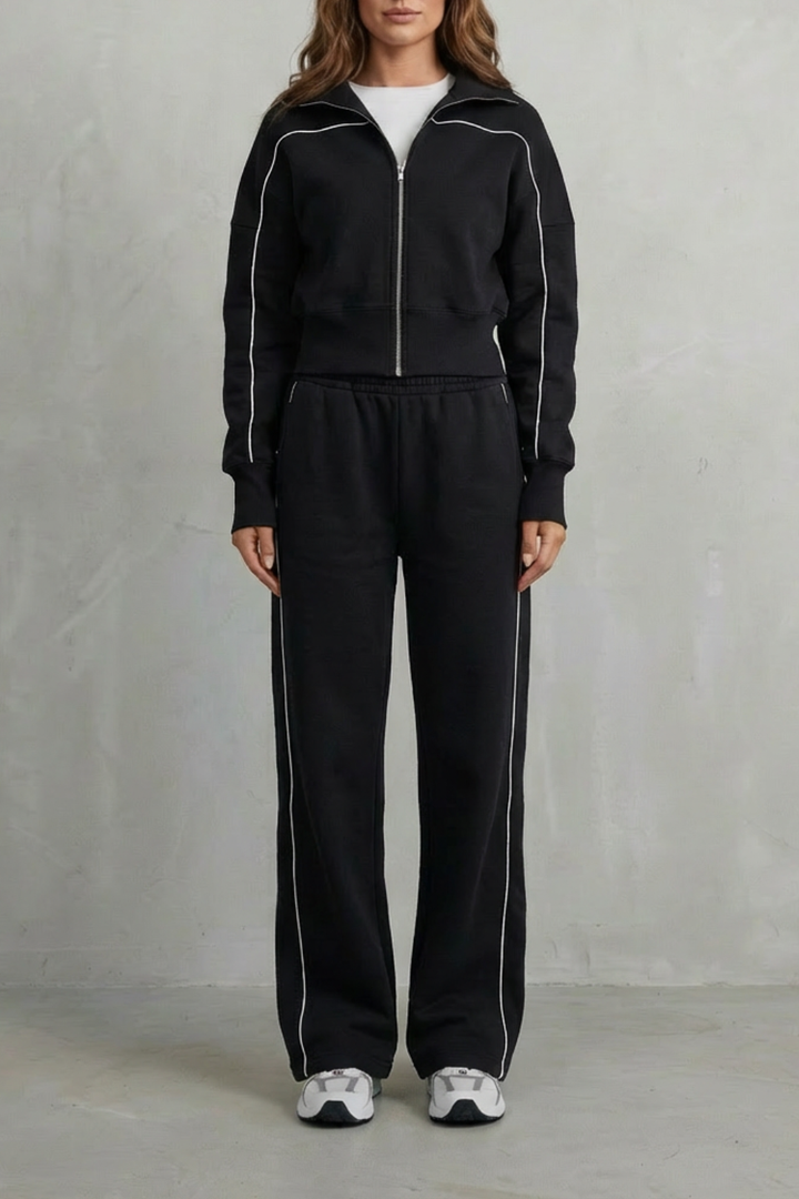 Women's Piped Zip-Up Cardigan & Wide-Leg Knit Co-ord
