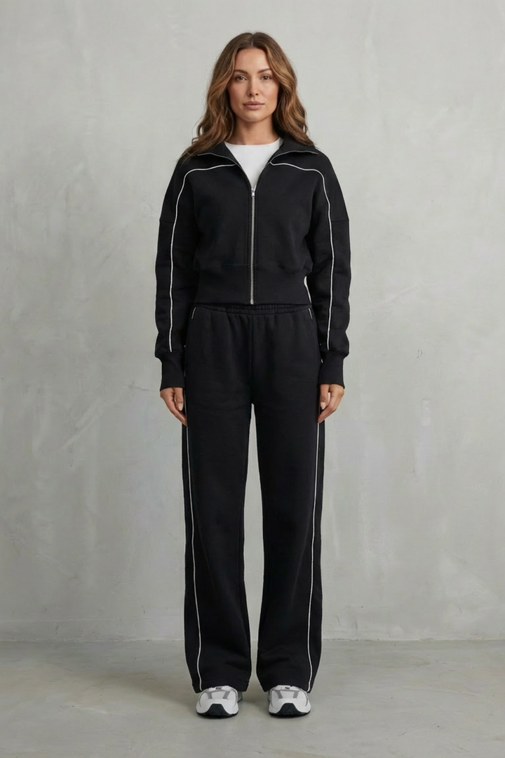 Women's Piped Zip-Up Cardigan & Wide-Leg Knit Co-ord