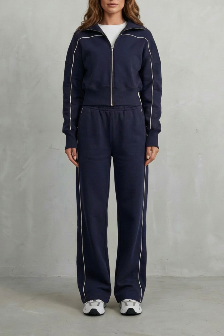 Women's Piped Zip-Up Cardigan & Wide-Leg Knit Co-ord