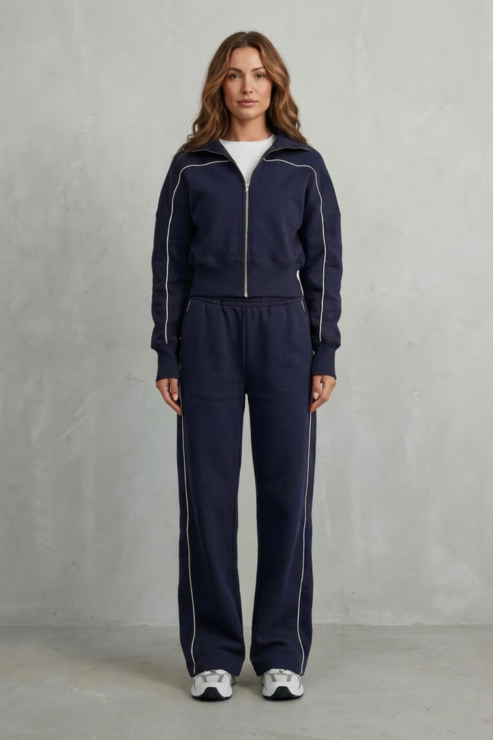 Women's Piped Zip-Up Cardigan & Wide-Leg Knit Co-ord
