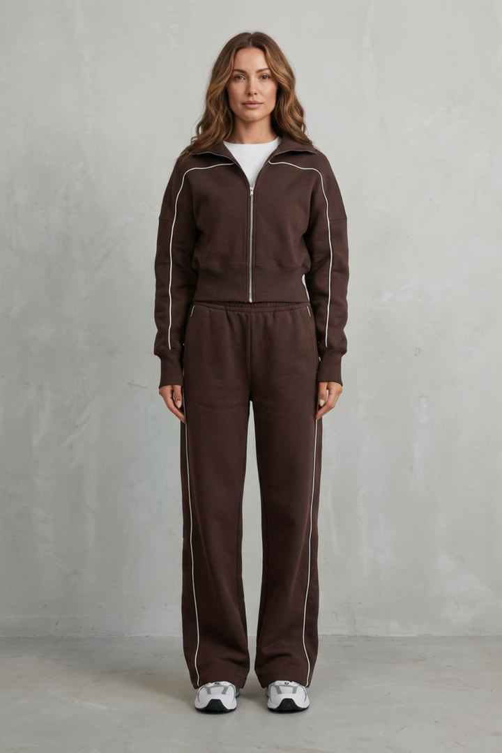 Women's Piped Zip-Up Cardigan & Wide-Leg Knit Co-ord