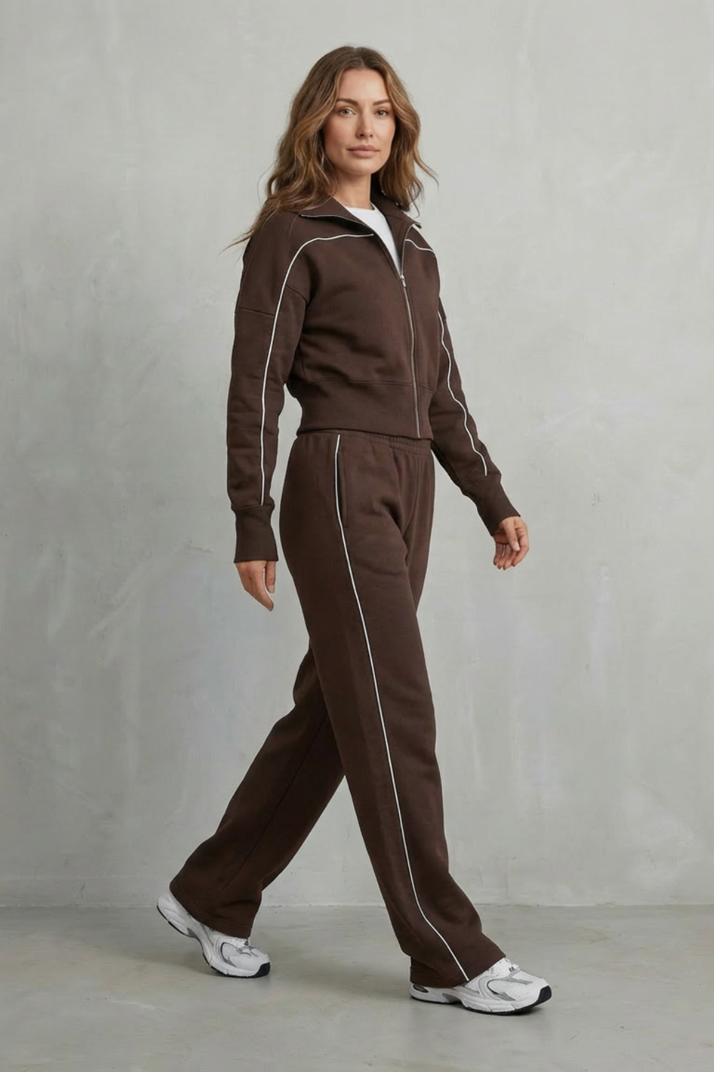 Women's Piped Zip-Up Cardigan & Wide-Leg Knit Co-ord