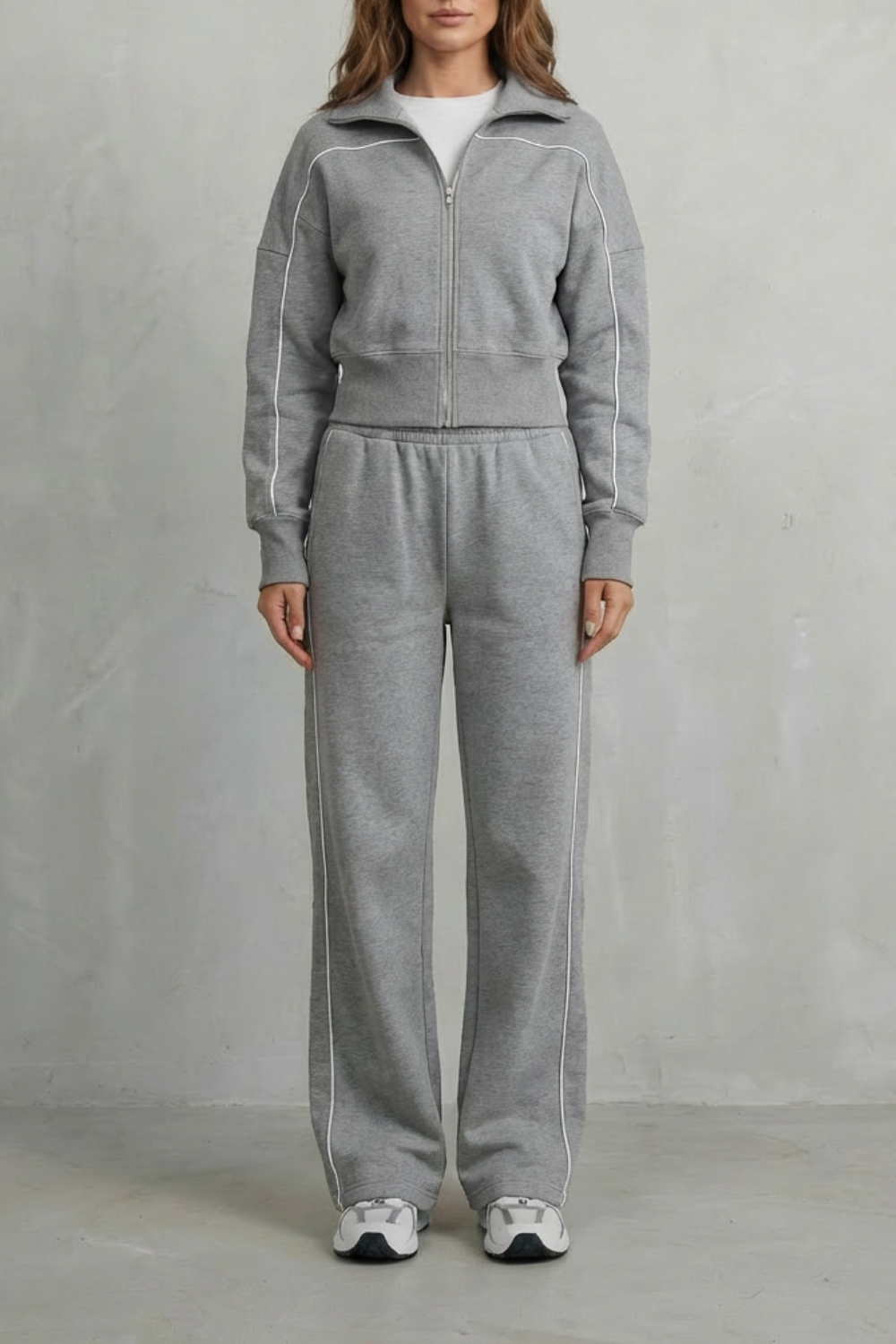 Women's Piped Zip-Up Cardigan & Wide-Leg Knit Co-ord