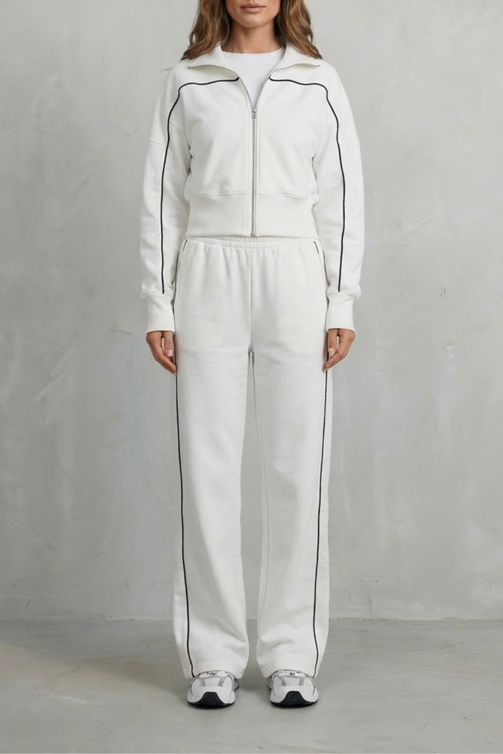Women's Piped Zip-Up Cardigan & Wide-Leg Knit Co-ord