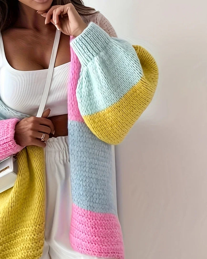 Women's Nola Colour Block Knit Cardigan in Pink | Invictora.com