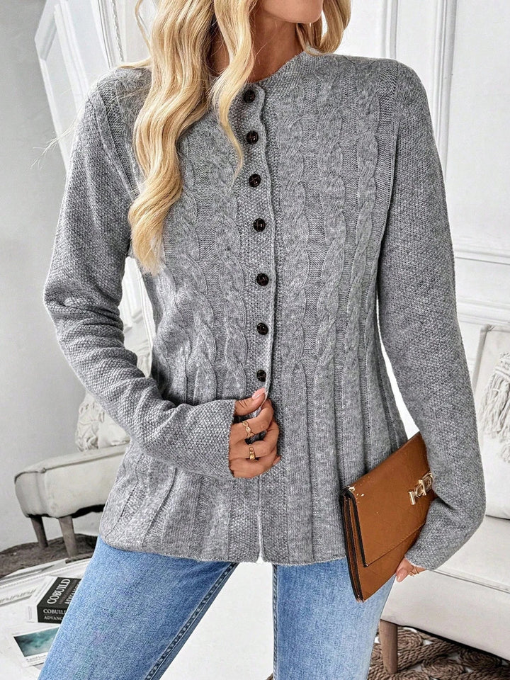 Women's Cardigan – Cable-Knit Fitted Peplum Button