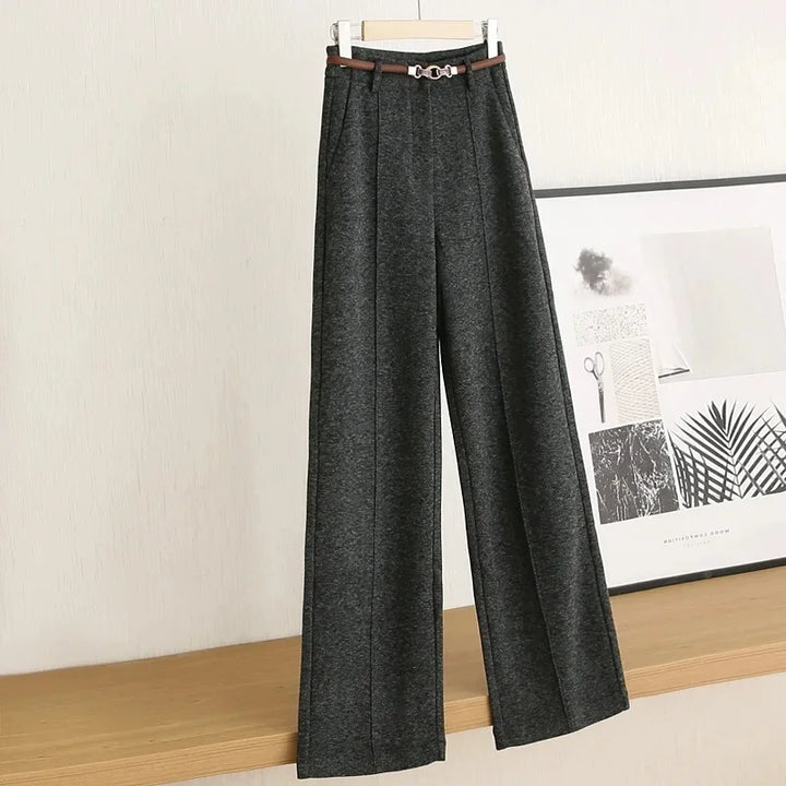 Women's Aveline Wool Straight-Leg Trousers in Apricot | Invictora.com