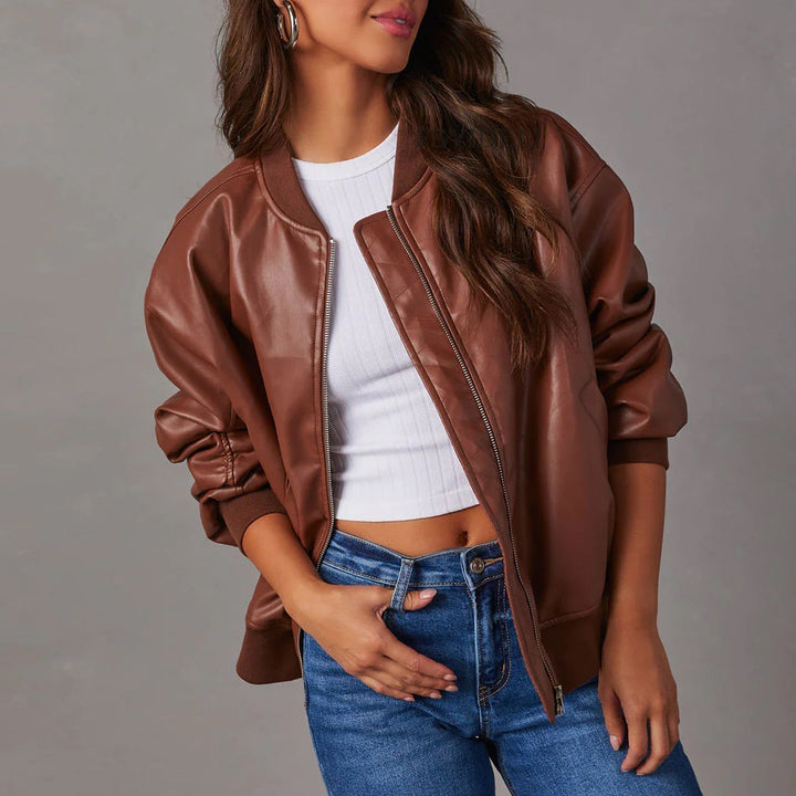 Women's Liv Leather Jacket in Cream | Invictora.com