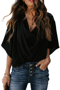 Women's Willow – Elegant Draped Cowl Neck Batwing Blouse