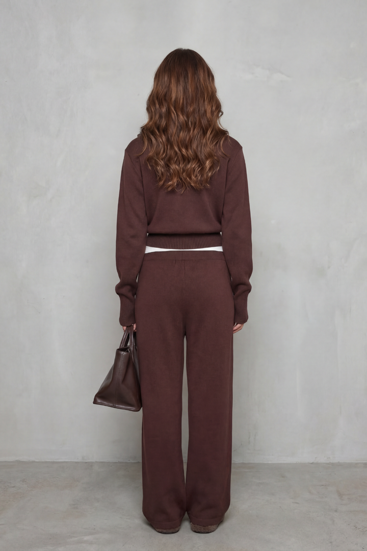Women's Zip-Neck Knit Cardigan & Wide-Leg Lounge Set