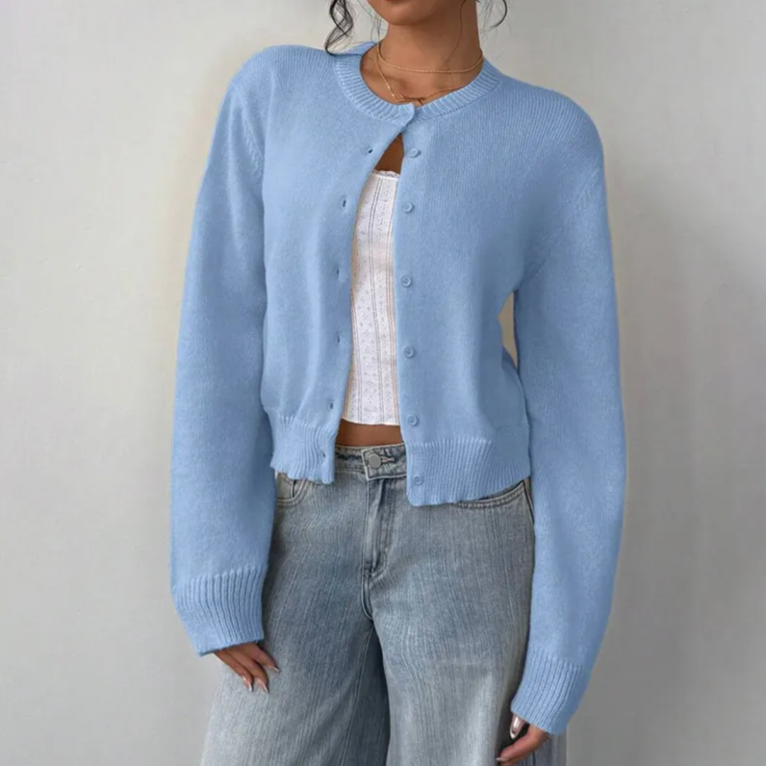 Women's Knit Cardigan – Cropped Knit Round Neck