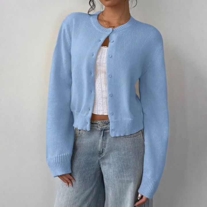 Women's Knit Cardigan – Cropped Knit Round Neck