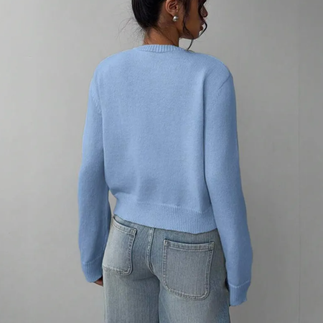 Women's Knit Cardigan – Cropped Knit Round Neck