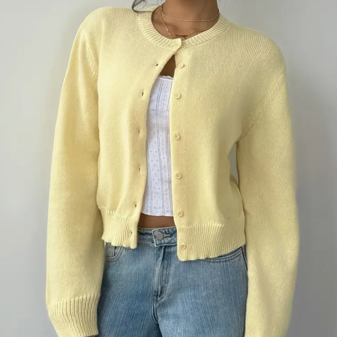 Women's Knit Cardigan – Cropped Knit Round Neck