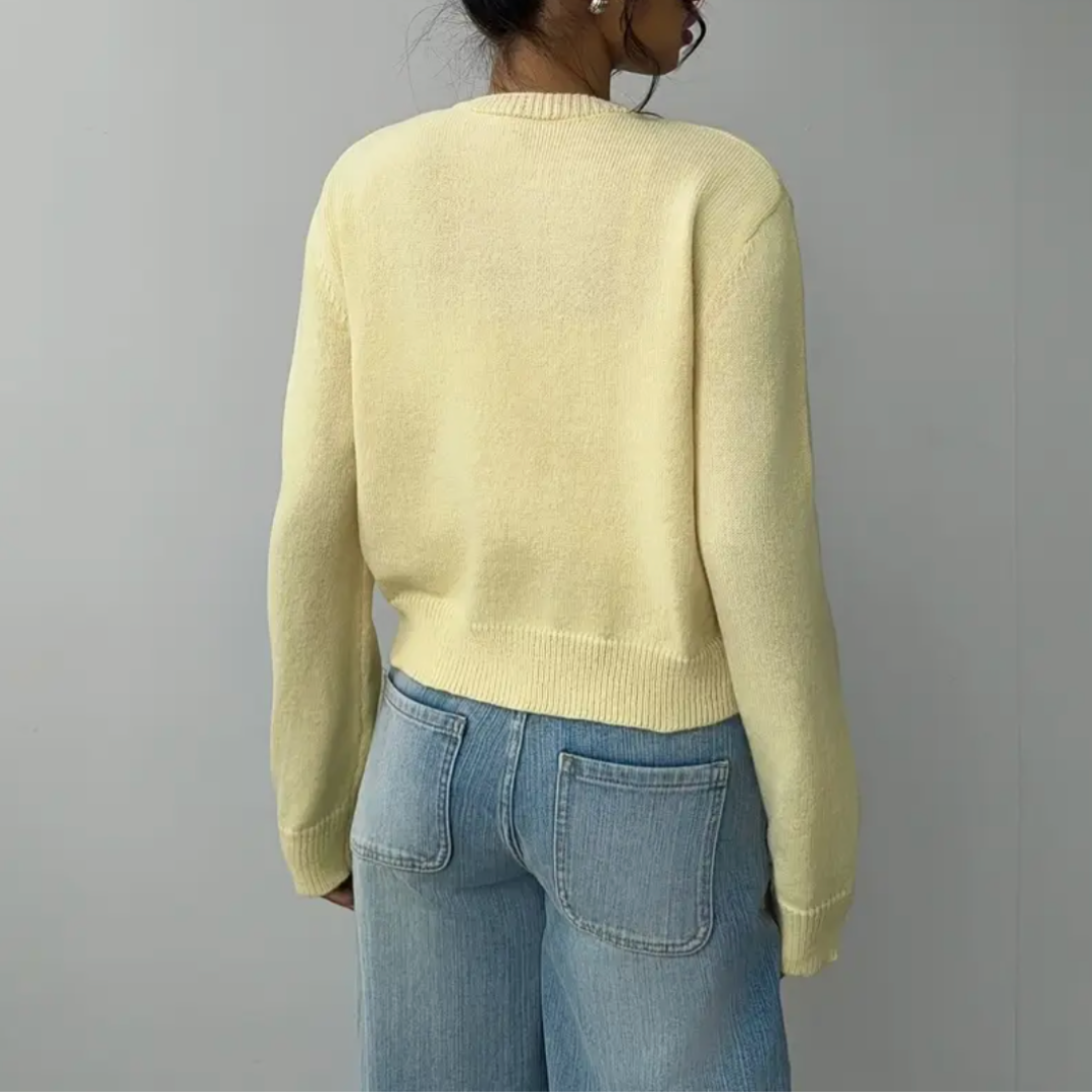 Women's Knit Cardigan – Cropped Knit Round Neck