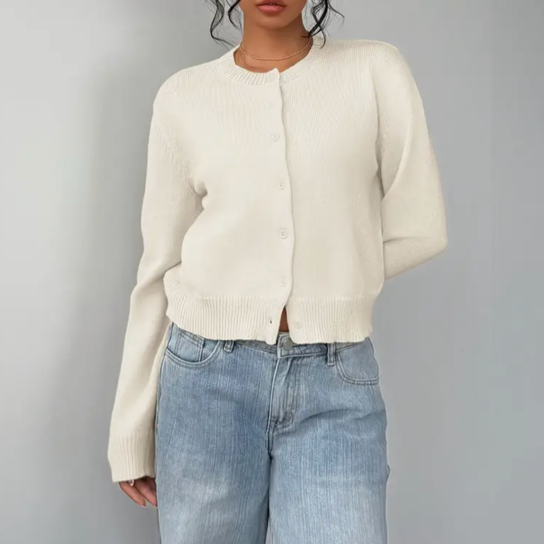 Women's Knit Cardigan – Cropped Knit Round Neck