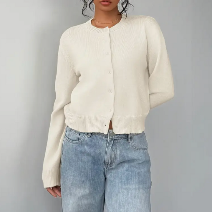 Women's Knit Cardigan – Cropped Knit Round Neck