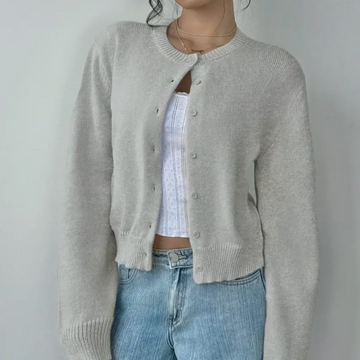 Women's Knit Cardigan – Cropped Knit Round Neck