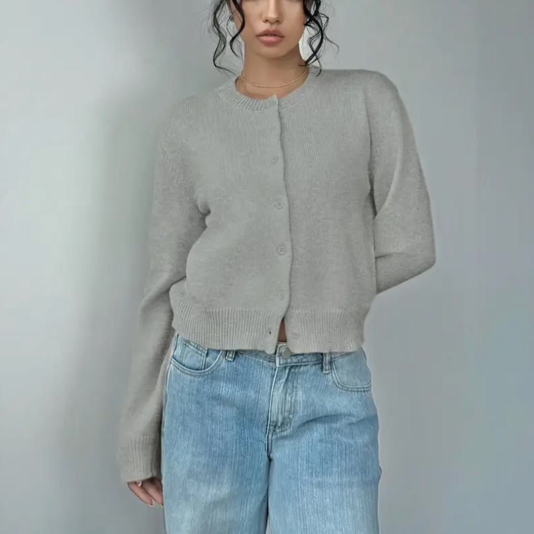 Women's Knit Cardigan – Cropped Knit Round Neck