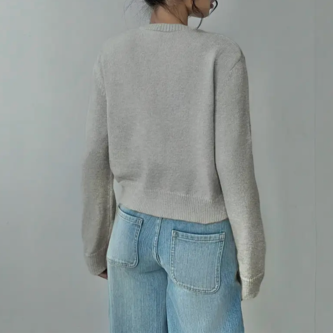 Women's Knit Cardigan – Cropped Knit Round Neck