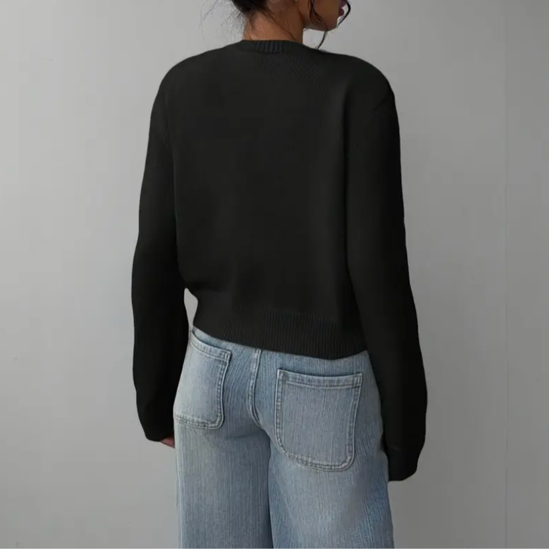 Women's Knit Cardigan – Cropped Knit Round Neck