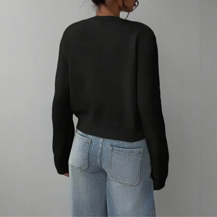Women's Knit Cardigan – Cropped Knit Round Neck