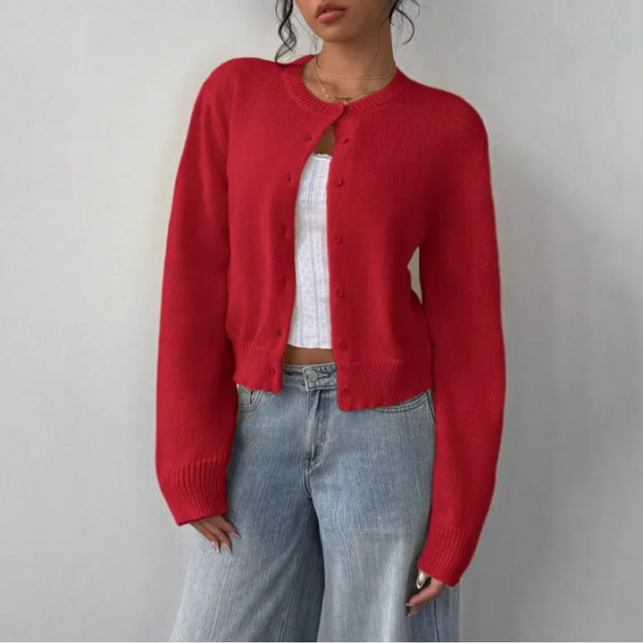 Women's Knit Cardigan – Cropped Knit Round Neck