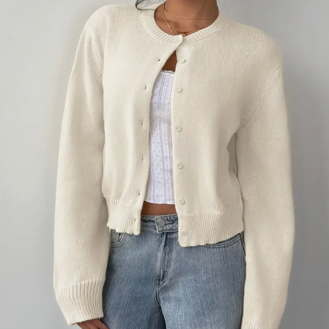 Women's Knit Cardigan – Cropped Knit Round Neck