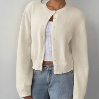 Women's Knit Cardigan – Cropped Knit Round Neck