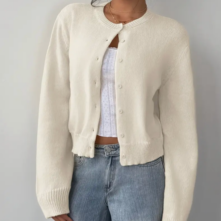 Women's Knit Cardigan – Cropped Knit Round Neck