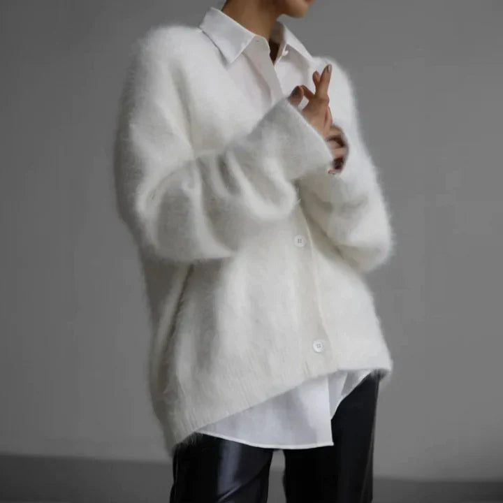 Women's Knit Cardigan – Relaxed Knit V-Neck And Button-Up