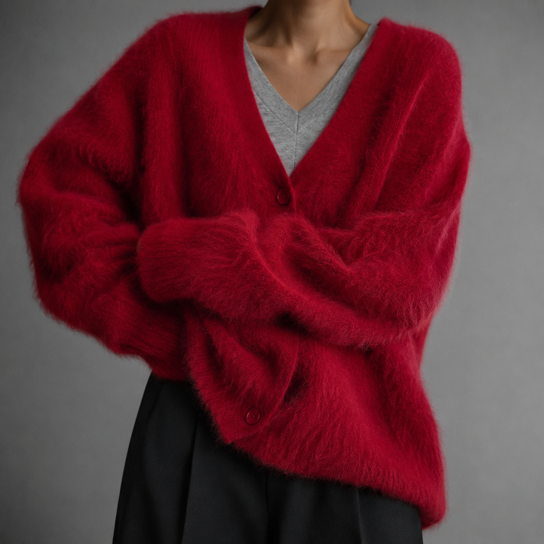 Women's Knit Cardigan – Relaxed Knit V-Neck And Button-Up