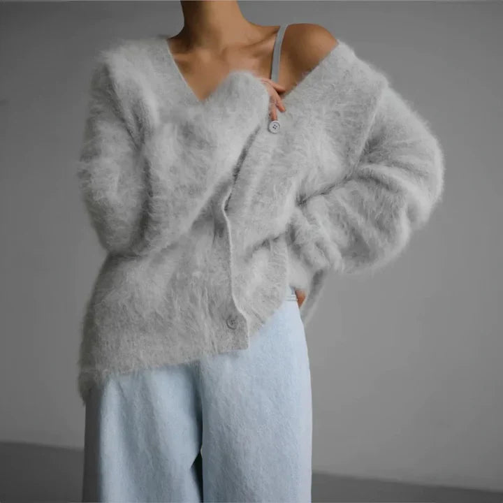 Women's Knit Cardigan – Relaxed Knit V-Neck And Button-Up