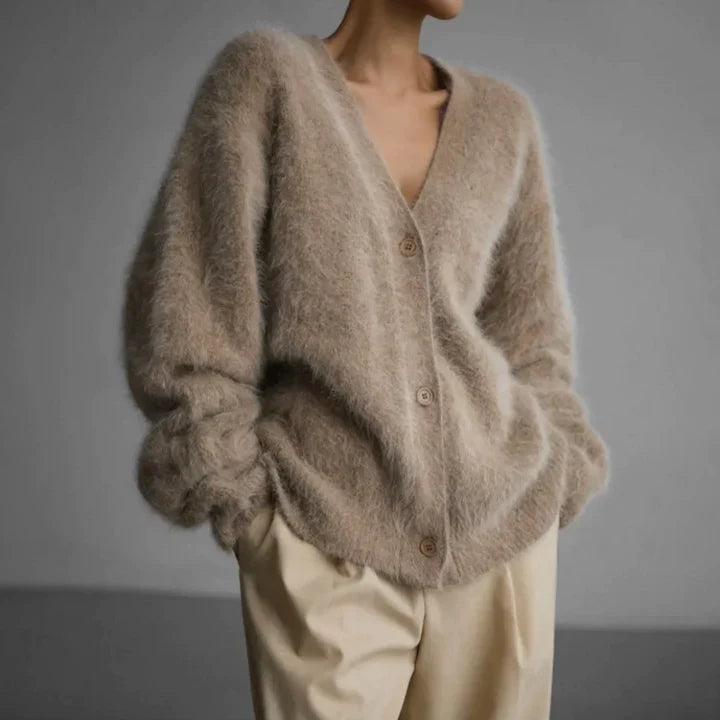 Women's Knit Cardigan – Relaxed Knit V-Neck And Button-Up