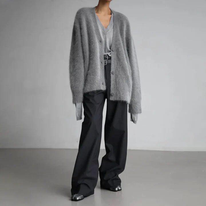 Women's Knit Cardigan – Relaxed Knit V-Neck And Button-Up