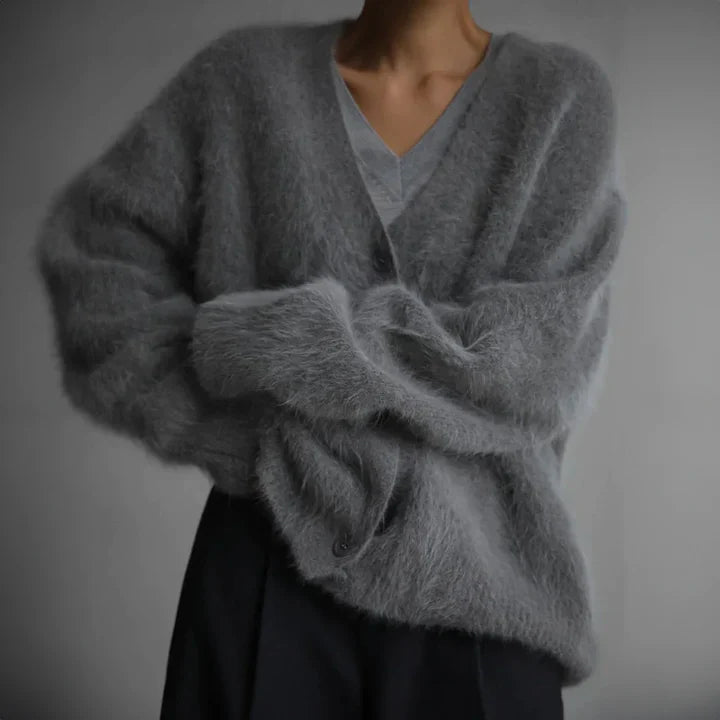 Women's Knit Cardigan – Relaxed Knit V-Neck And Button-Up
